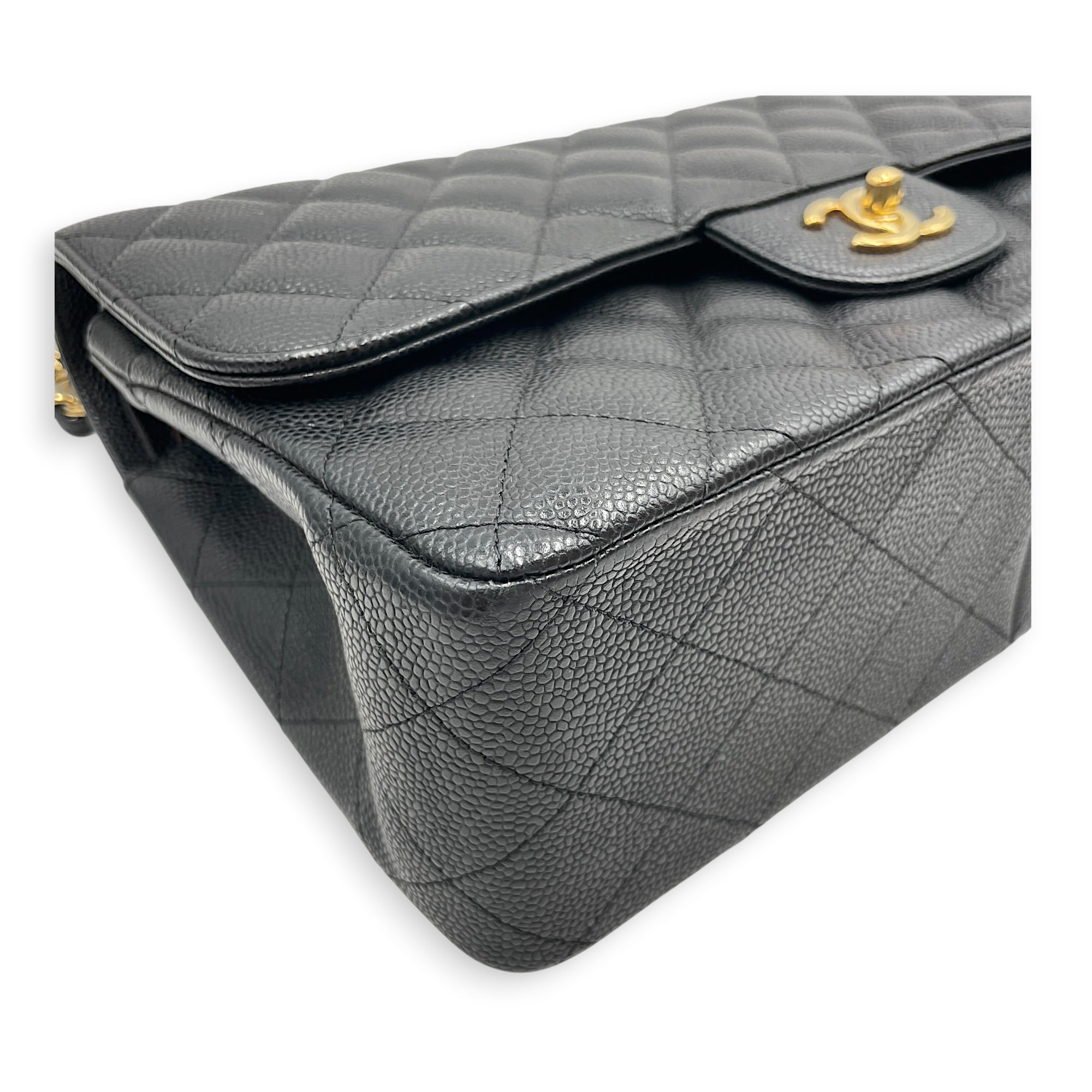 Classic Flap Jumbo Black Shoulder Bag in Caviar Leather Gold hardware CL2607-22361 8