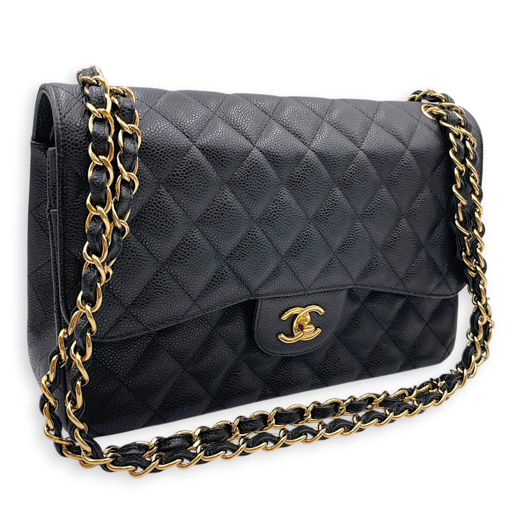 Classic Flap Jumbo Black Shoulder Bag in Caviar Leather Gold hardware CL2607-22361 9