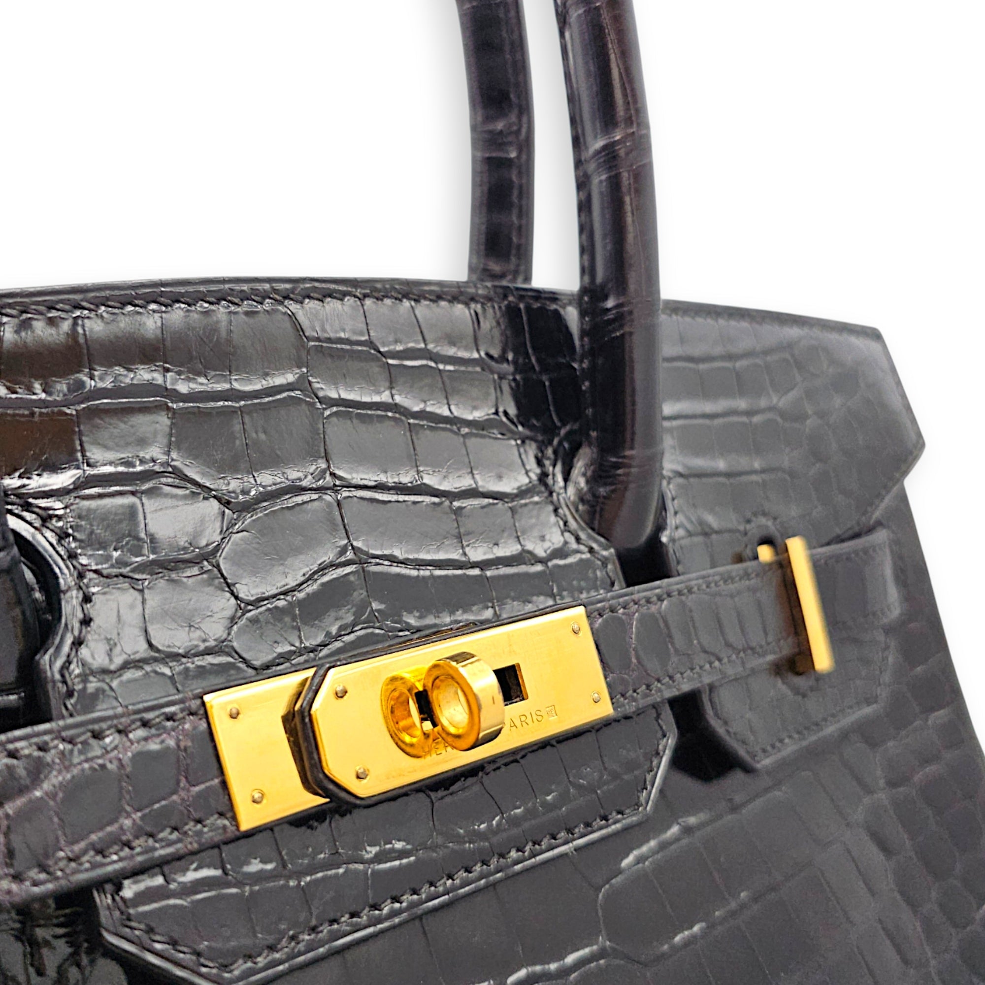 Birkin 30 Noir in Shiny Porosus Gold hardware CL2607-22367 10