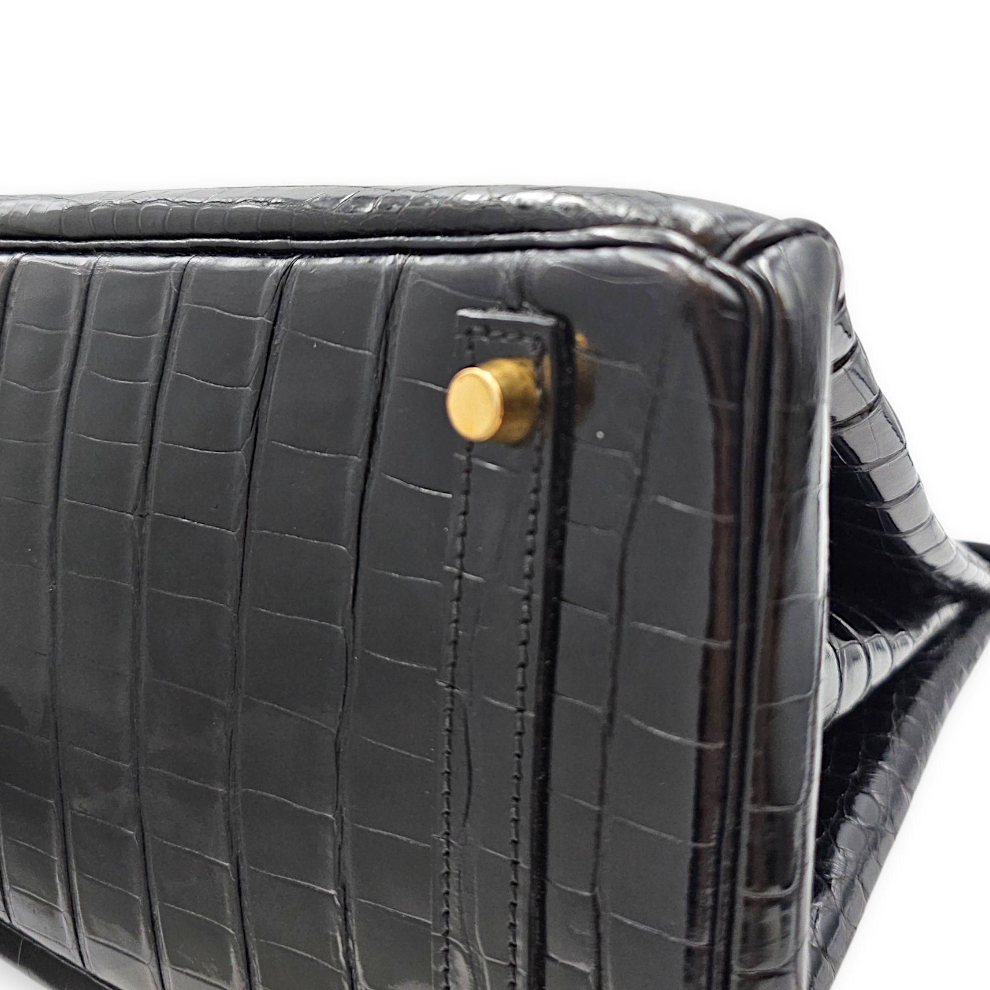 Birkin 30 Noir in Shiny Porosus Gold hardware CL2607-22367 8