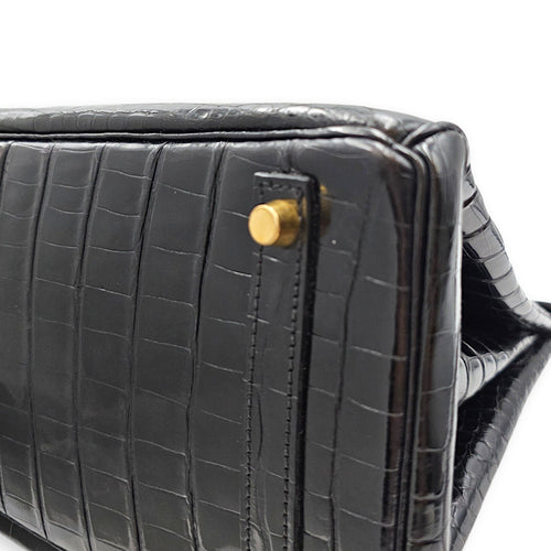 Birkin 30 Noir in Shiny Porosus Gold hardware CL2607-22367 8