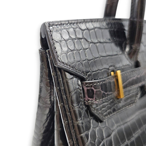 Birkin 30 Noir in Shiny Porosus Gold hardware CL2607-22367 9