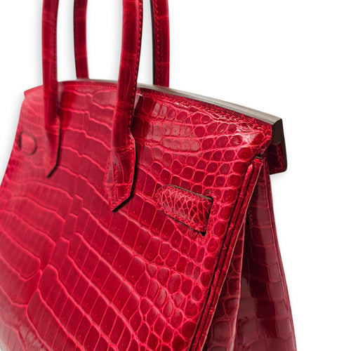Birkin 30 Braise Top Handle Bag in Shiny Porosus Palladium hardware CL2607-22375 8