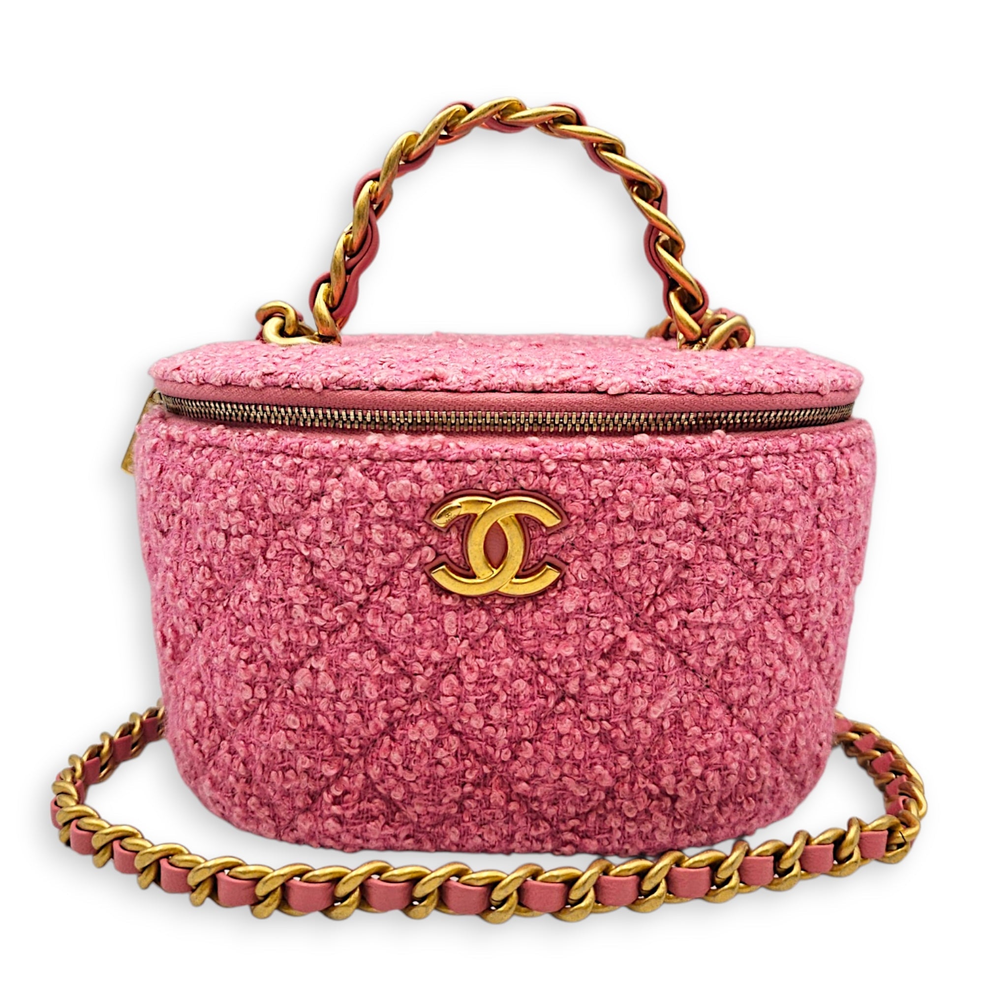 Vanity Case Pink Crossbody Bag in Tweed Gold hardware CL2607-22383 10