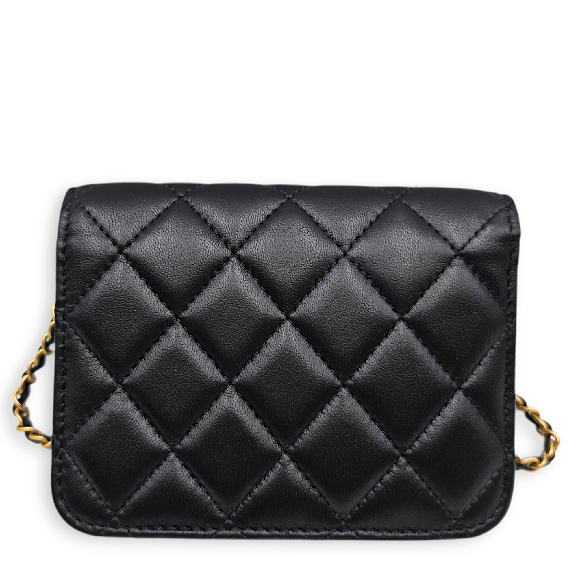 Clutch with Chain Black Crossbody Bag in Lambskin Gold hardware CL2607-22392 2