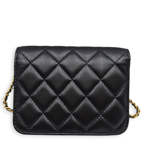 Clutch with Chain Black Crossbody Bag in Lambskin Gold hardware CL2607-22392 2
