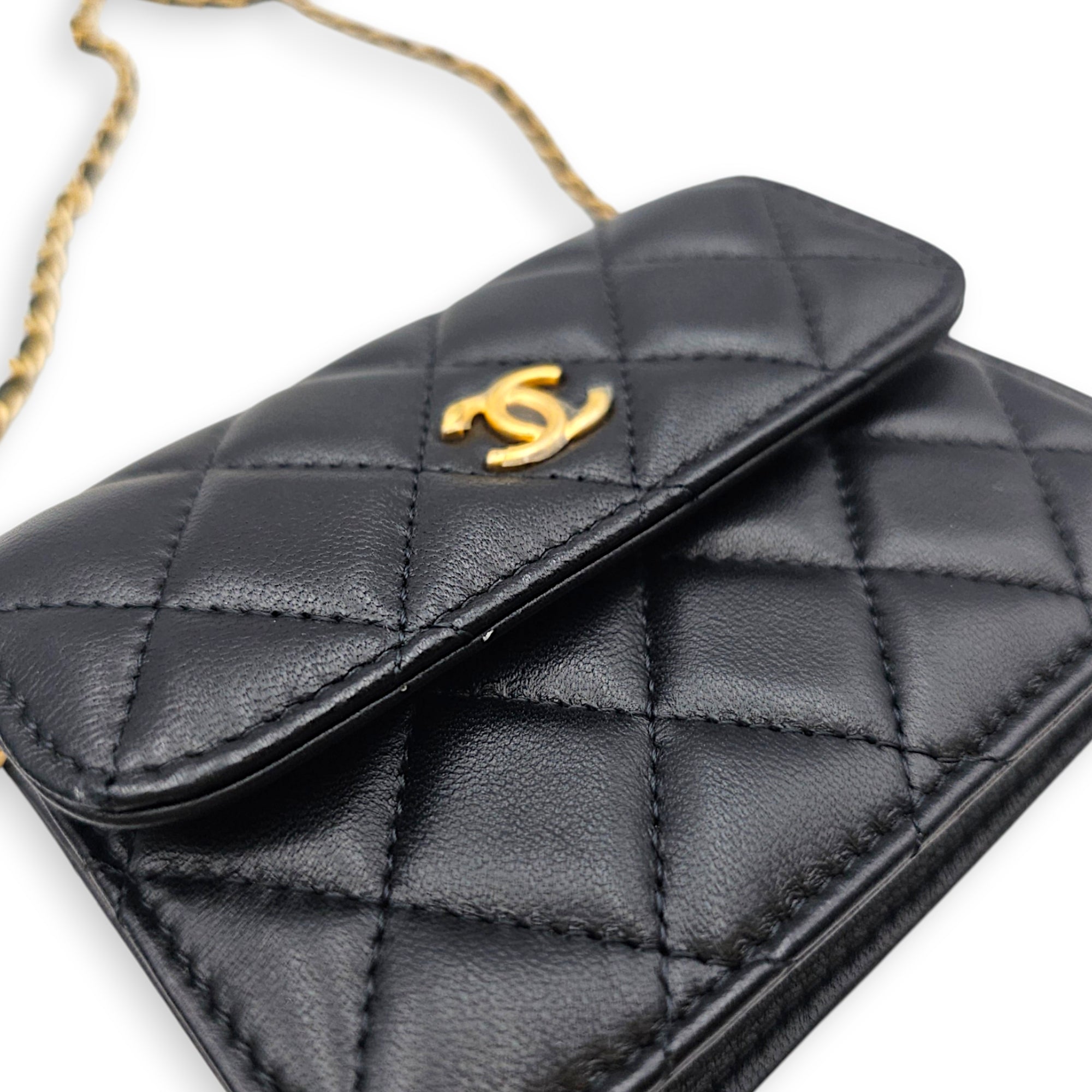 Clutch with Chain Black Crossbody Bag in Lambskin Gold hardware CL2607-22392 7