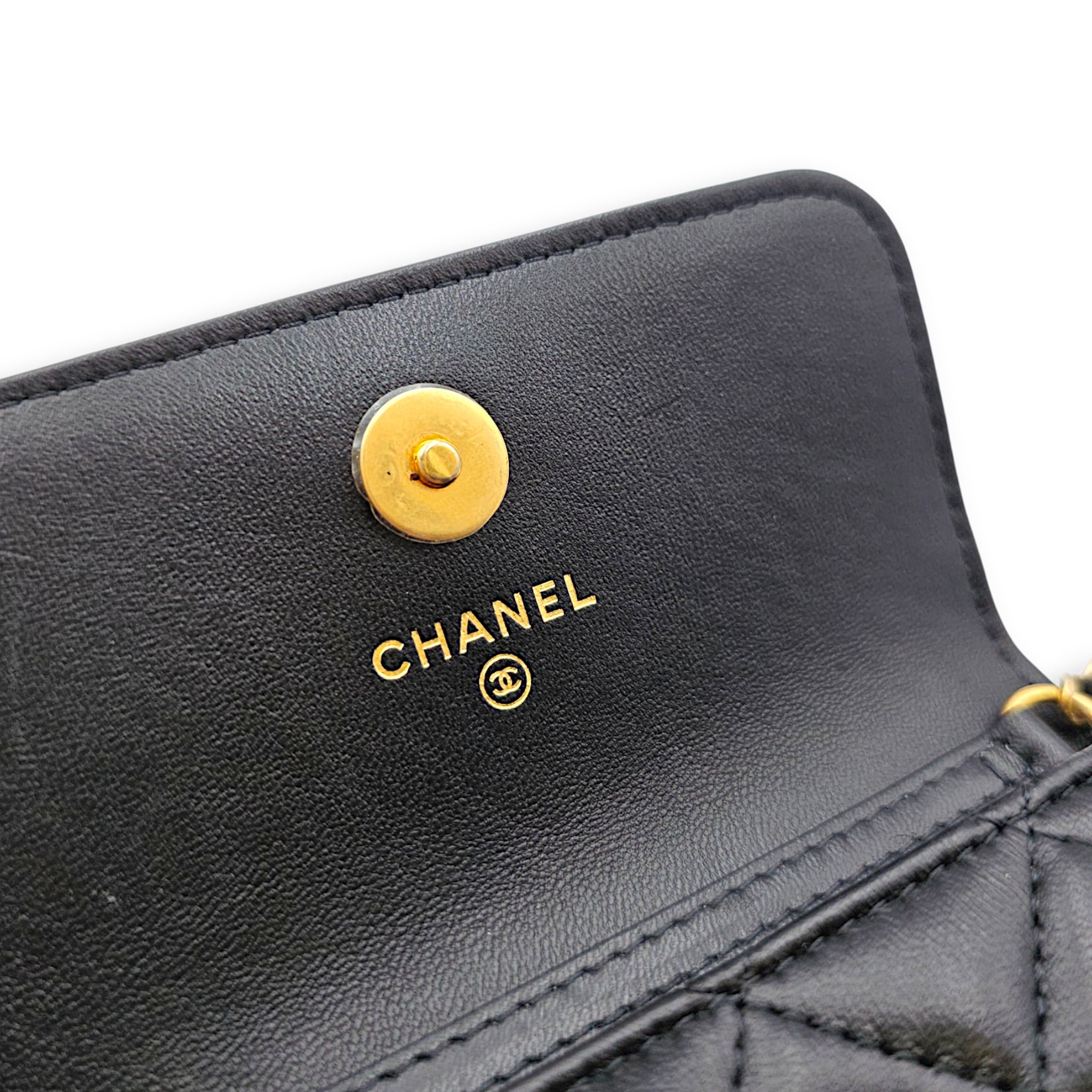 Clutch with Chain Black Crossbody Bag in Lambskin Gold hardware CL2607-22392 8