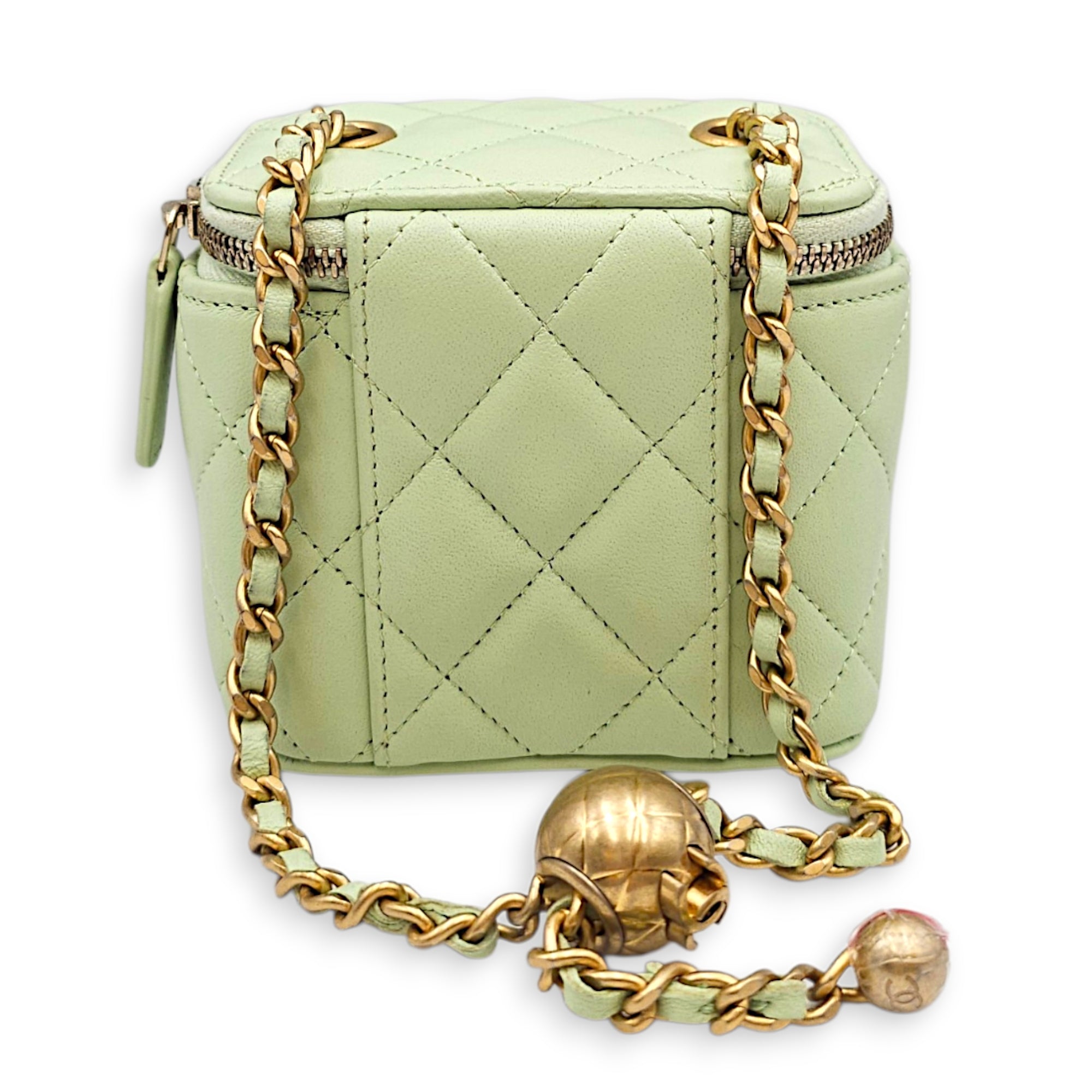 Vanity Case with Chain Small Green Crossbody Bag in Lambskin Gold hardware CL2607-22393 2