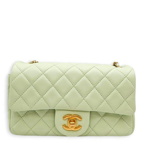 Pearl Crush Rectangular Flap Mini Green Crossbody Bag in Lambskin Gold hardware CL2607-22394 1