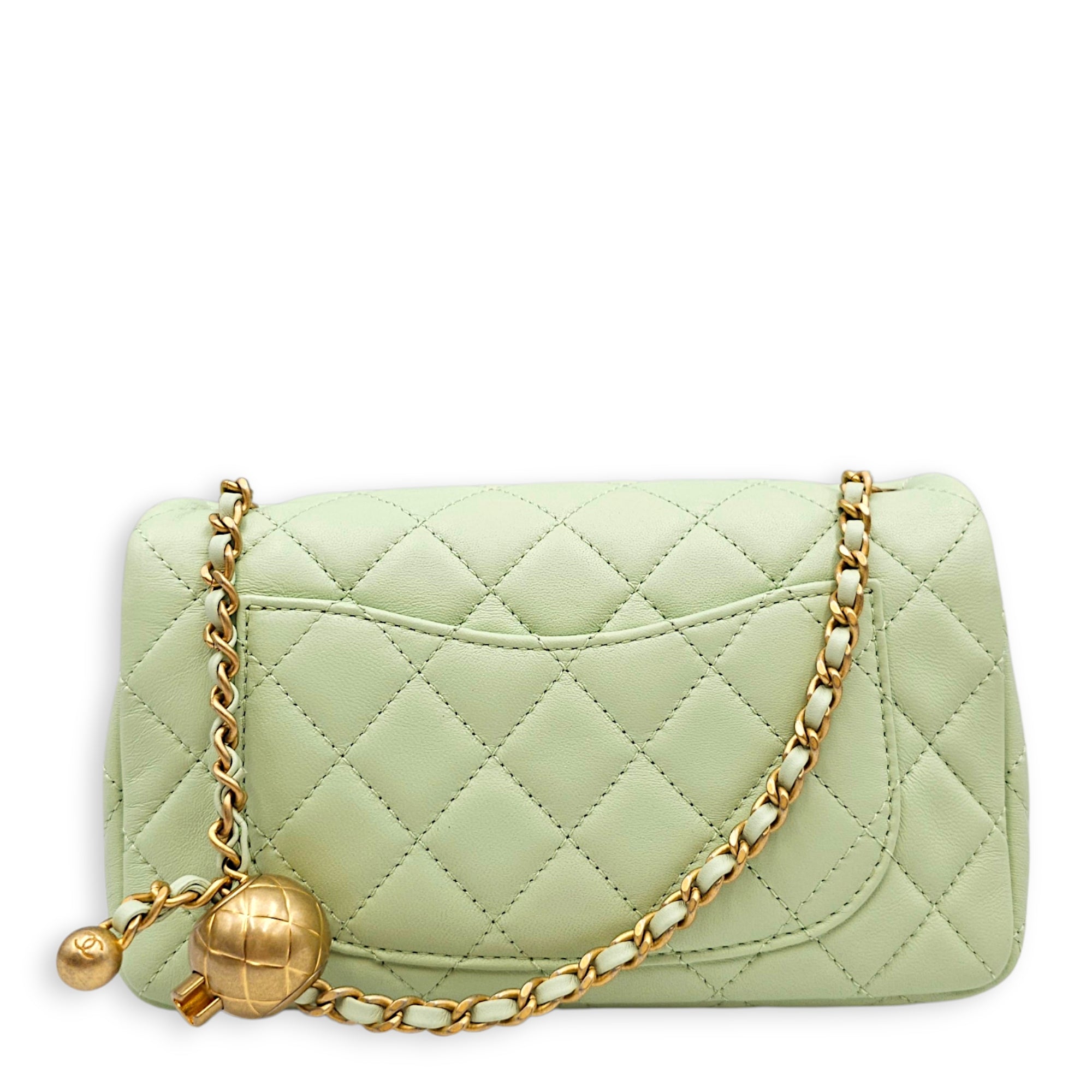 Pearl Crush Rectangular Flap Mini Green Crossbody Bag in Lambskin Gold hardware CL2607-22394 2