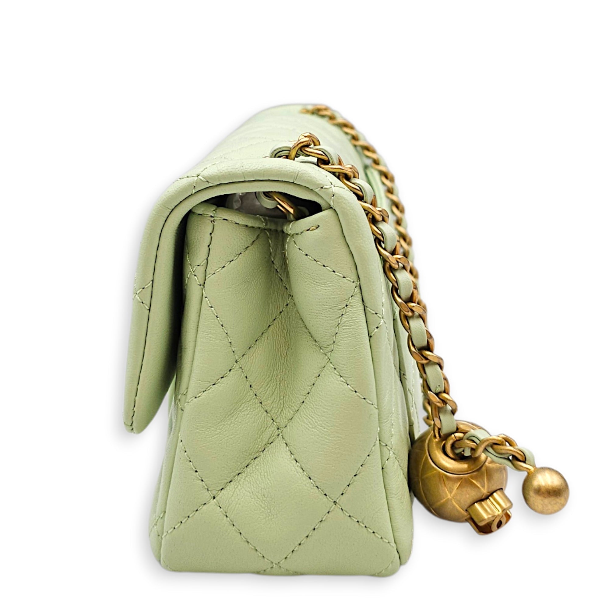 Pearl Crush Rectangular Flap Mini Green Crossbody Bag in Lambskin Gold hardware CL2607-22394 3