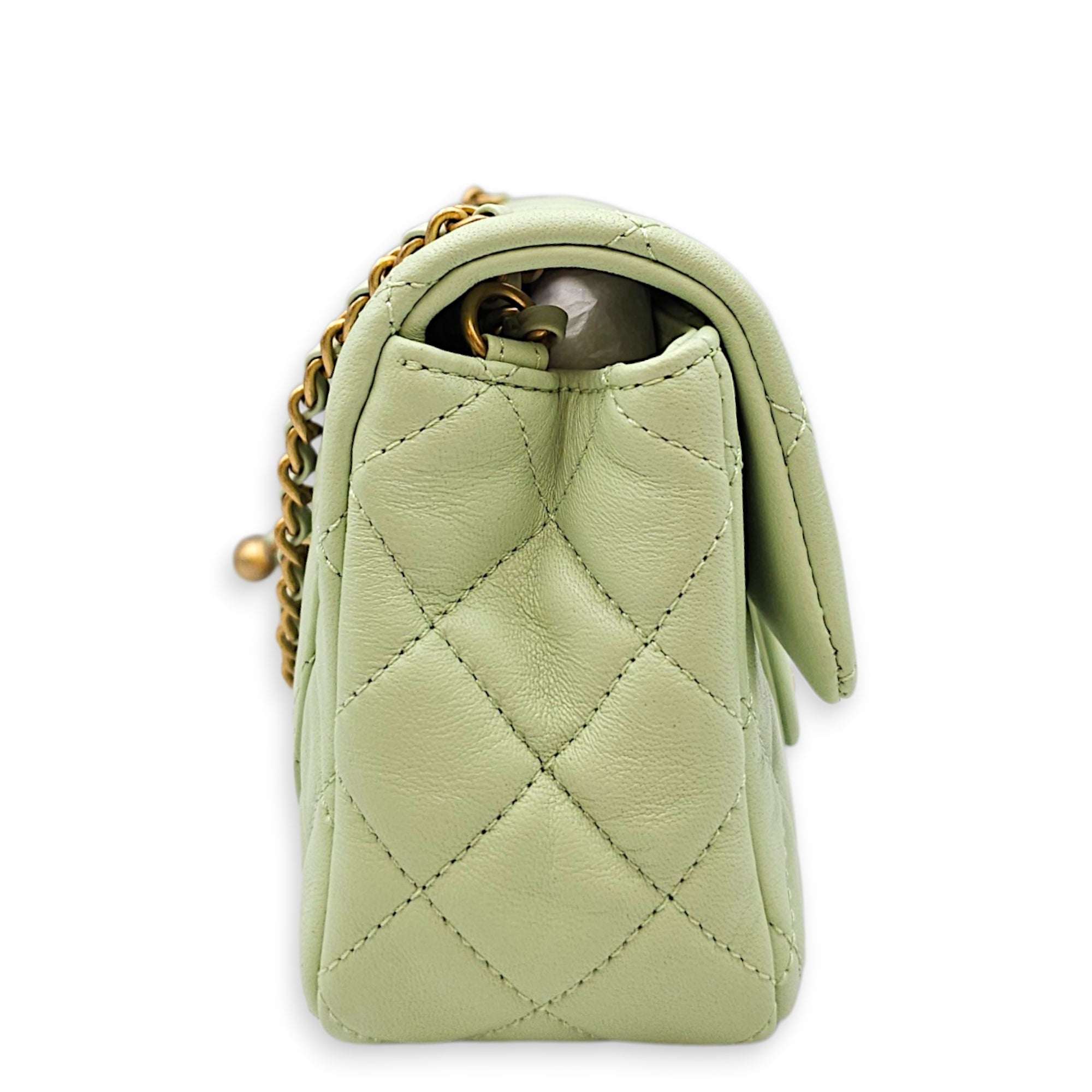 Pearl Crush Rectangular Flap Mini Green Crossbody Bag in Lambskin Gold hardware CL2607-22394 4