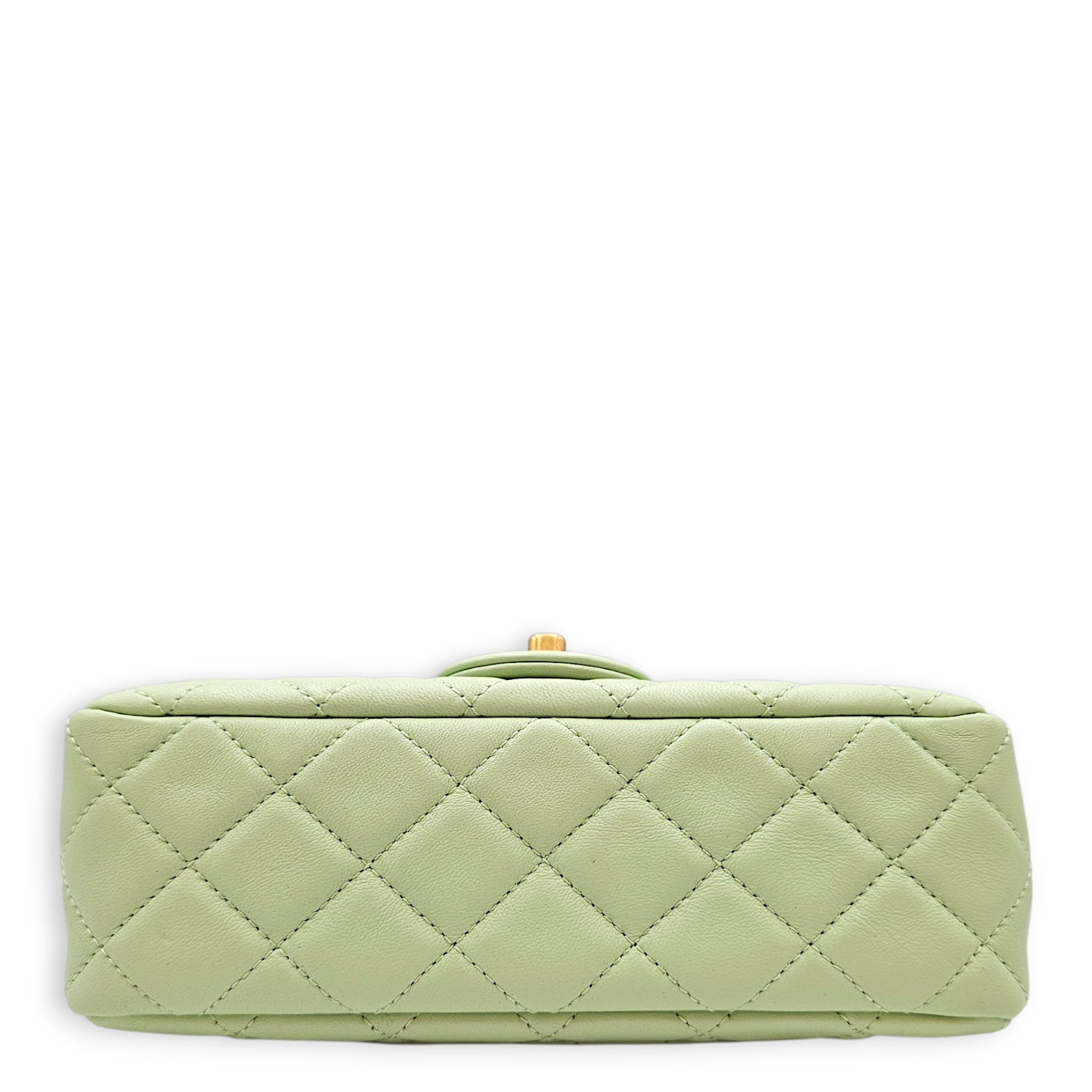 Pearl Crush Rectangular Flap Mini Green Crossbody Bag in Lambskin Gold hardware CL2607-22394 5
