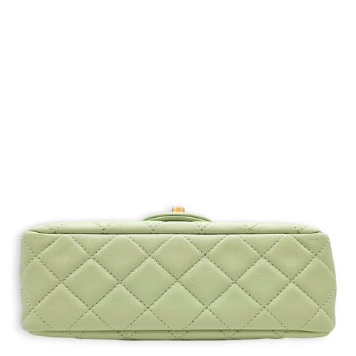 Pearl Crush Rectangular Flap Mini Green Crossbody Bag in Lambskin Gold hardware CL2607-22394 5