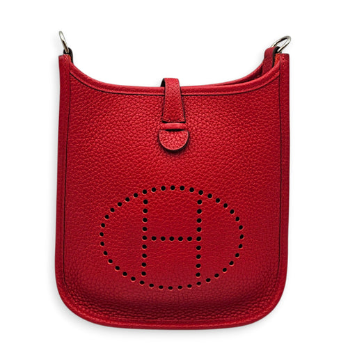 Evelyne Mini Rouge Casaque/Rouge Casaque-Etain in Clemence Palladium hardware CL2607-22400 1