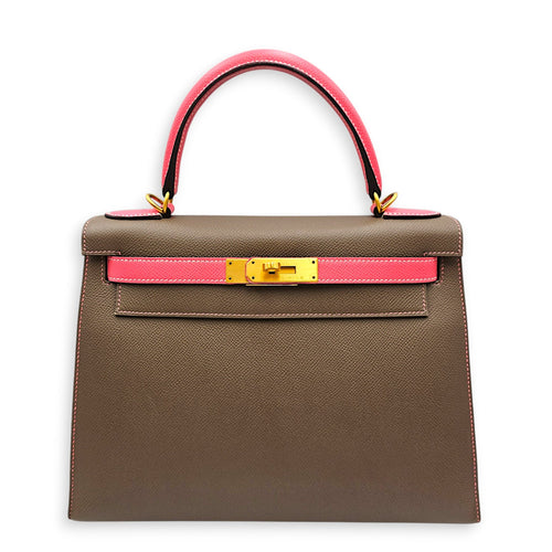 HSS Sellier Kelly 28 Etoupe/Rose Azalee in Epsom Brushed Gold hardware CL2607-22406 1