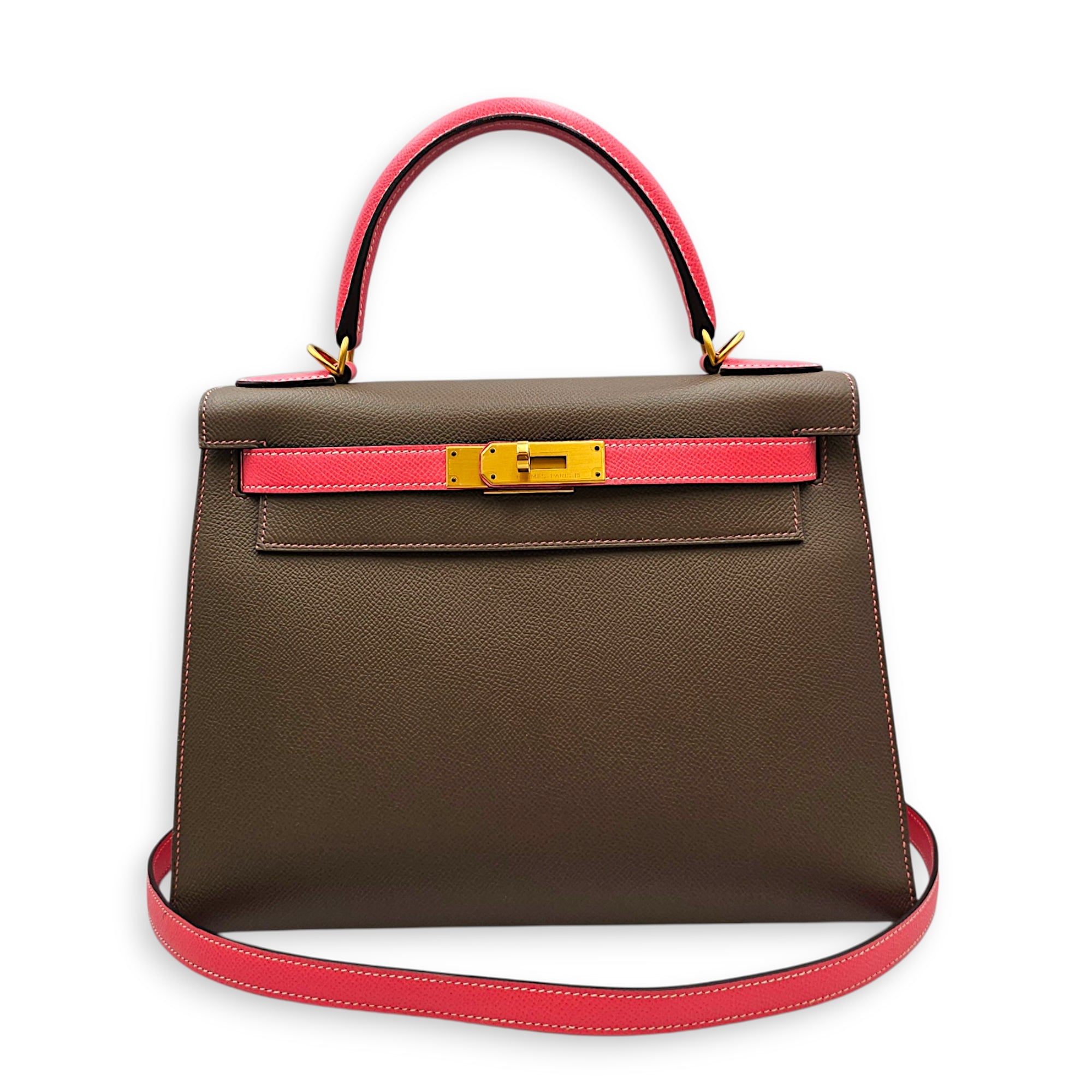 HSS Sellier Kelly 28 Etoupe/Rose Azalee in Epsom Brushed Gold hardware CL2607-22406 10