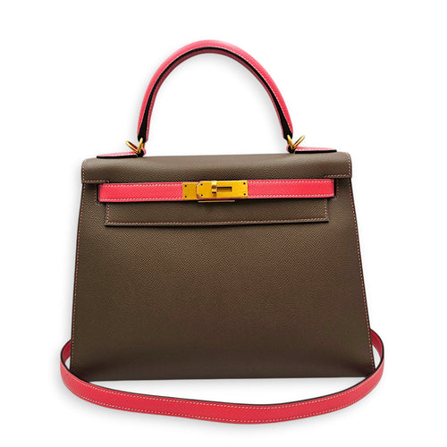 HSS Sellier Kelly 28 Etoupe/Rose Azalee in Epsom Brushed Gold hardware CL2607-22406 10