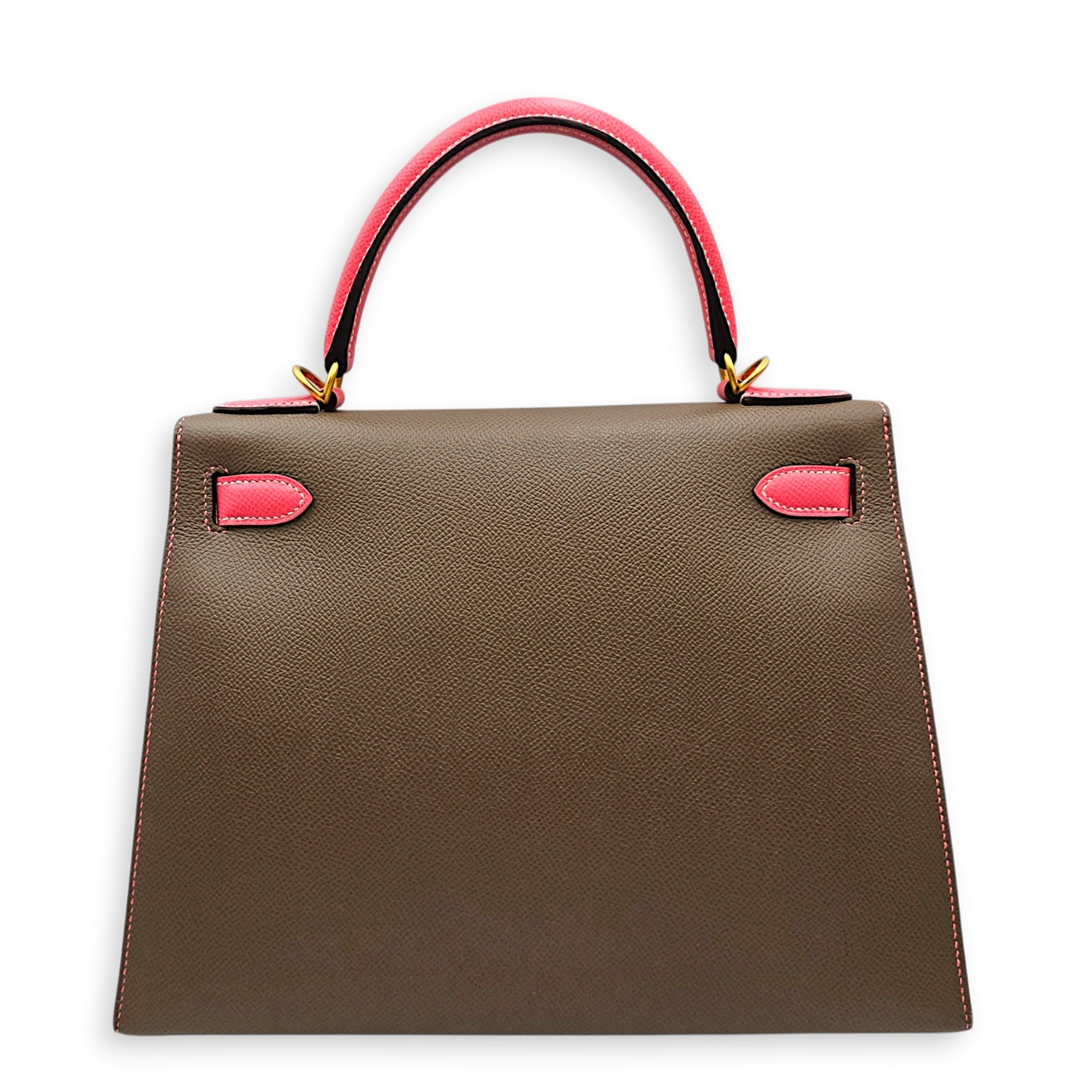 HSS Sellier Kelly 28 Etoupe/Rose Azalee in Epsom Brushed Gold hardware CL2607-22406 2