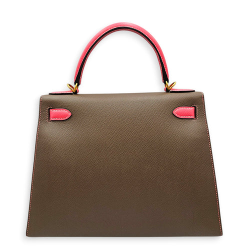 HSS Sellier Kelly 28 Etoupe/Rose Azalee in Epsom Brushed Gold hardware CL2607-22406 2