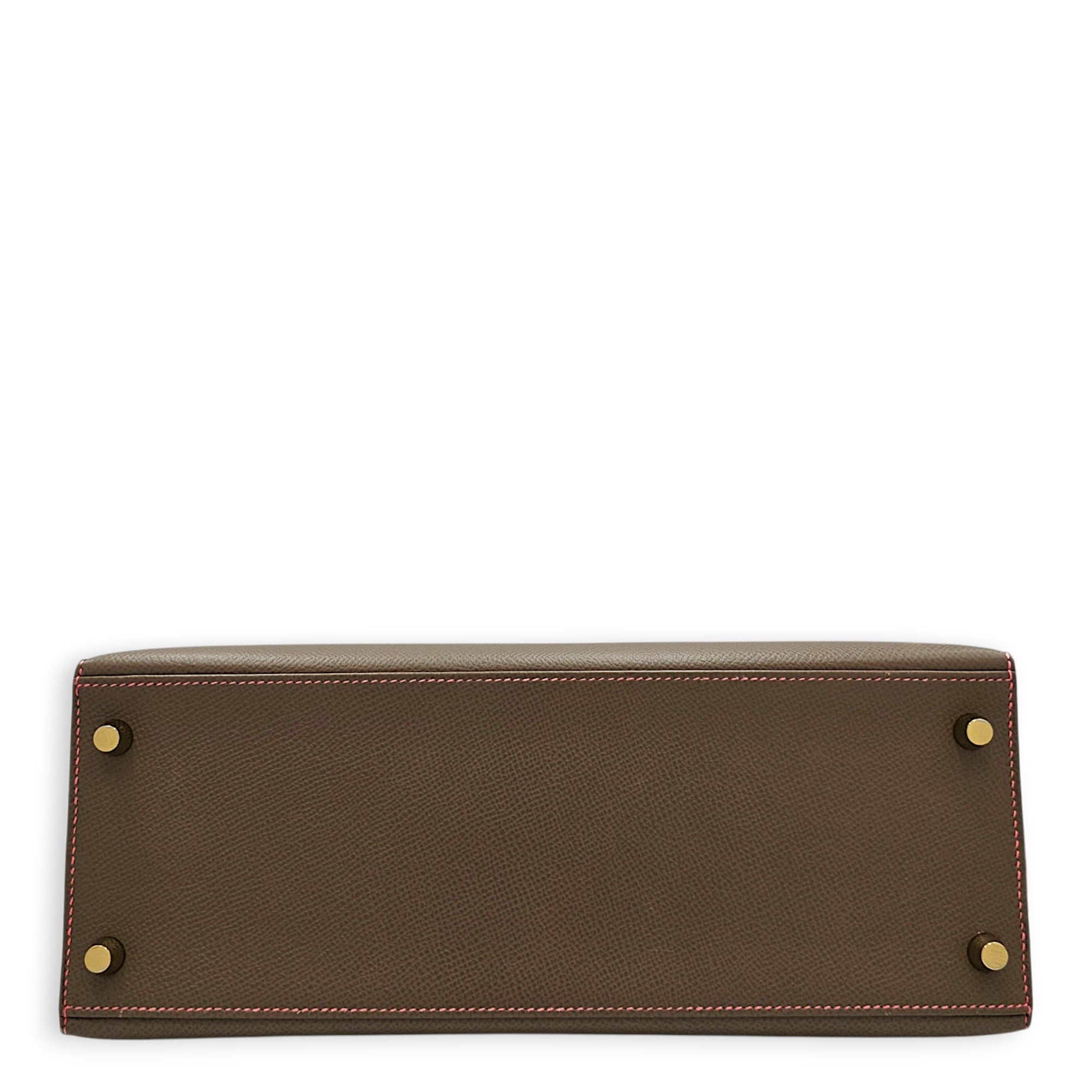 HSS Sellier Kelly 28 Etoupe/Rose Azalee in Epsom Brushed Gold hardware CL2607-22406 5