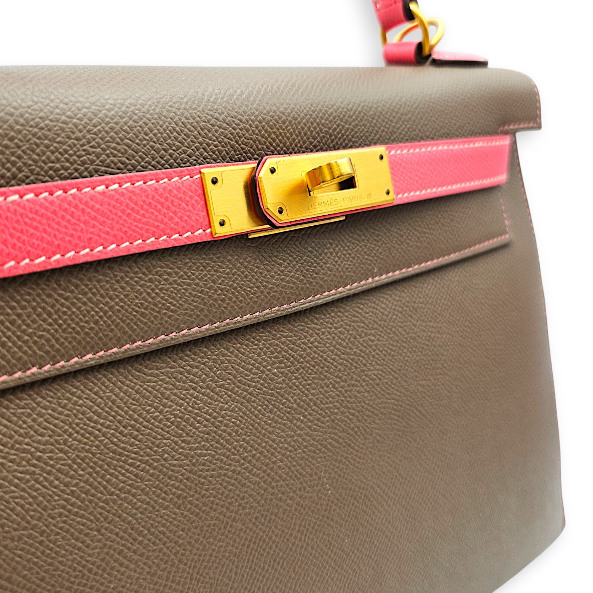 HSS Sellier Kelly 28 Etoupe/Rose Azalee in Epsom Brushed Gold hardware CL2607-22406 7