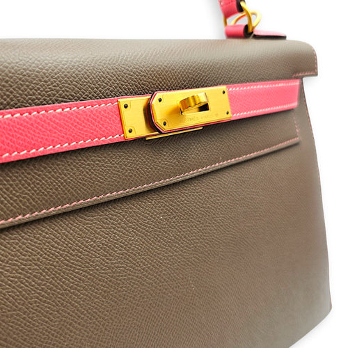 HSS Sellier Kelly 28 Etoupe/Rose Azalee in Epsom Brushed Gold hardware CL2607-22406 7