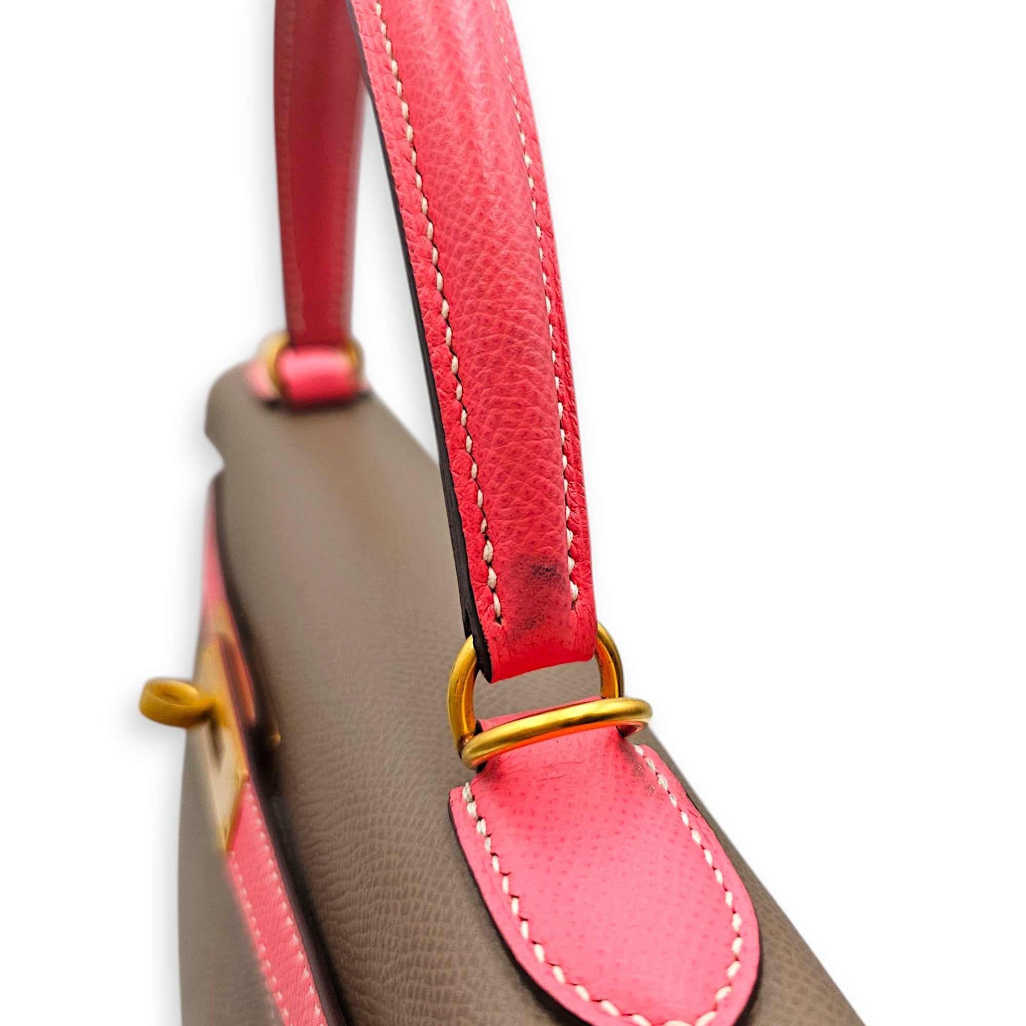 HSS Sellier Kelly 28 Etoupe/Rose Azalee in Epsom Brushed Gold hardware CL2607-22406 8