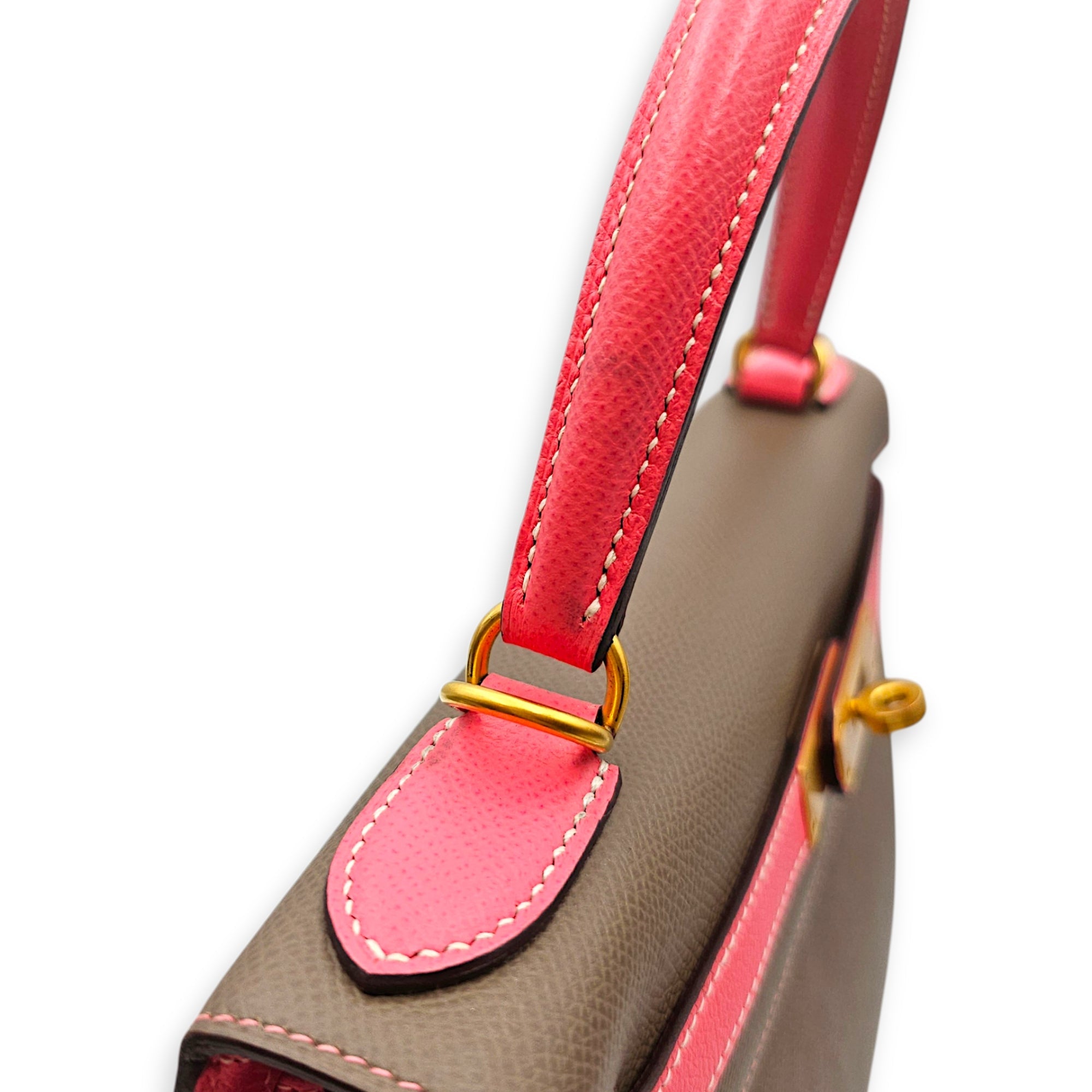HSS Sellier Kelly 28 Etoupe/Rose Azalee in Epsom Brushed Gold hardware CL2607-22406 9