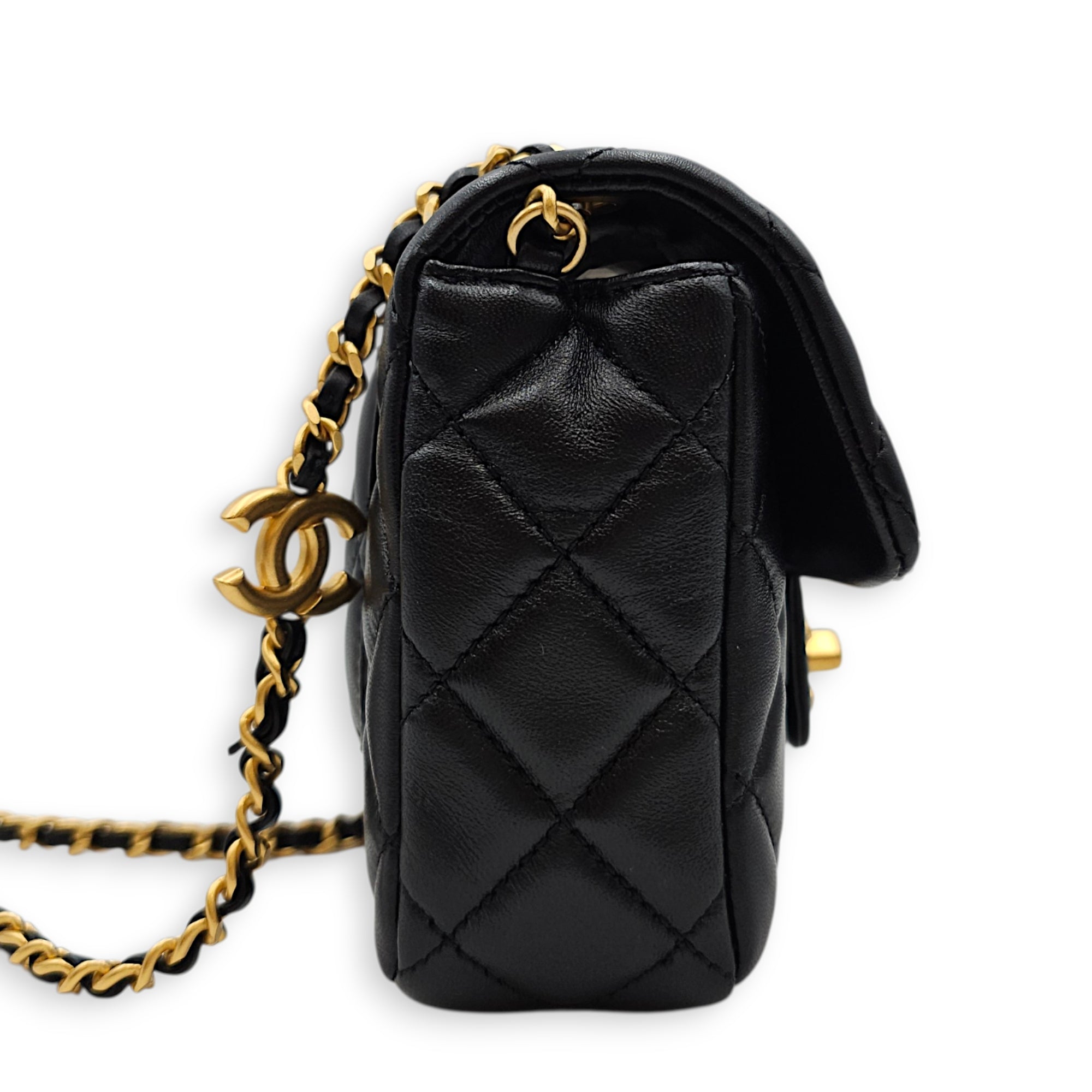 Square Mini Black Crossbody Bag in Lambskin Gold hardware CL2607-22413 4