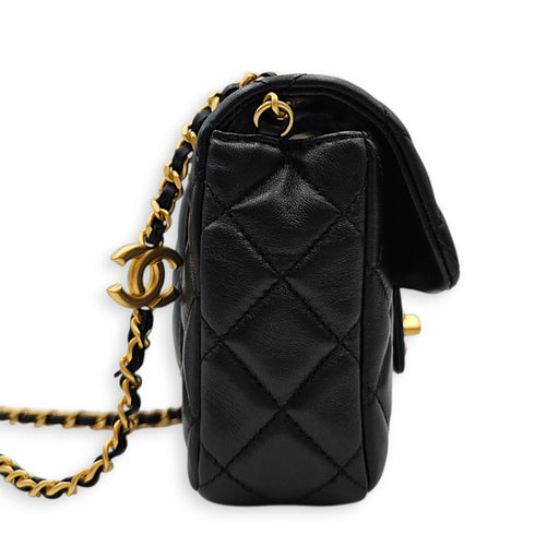 Square Mini Black Crossbody Bag in Lambskin Gold hardware CL2607-22413 4