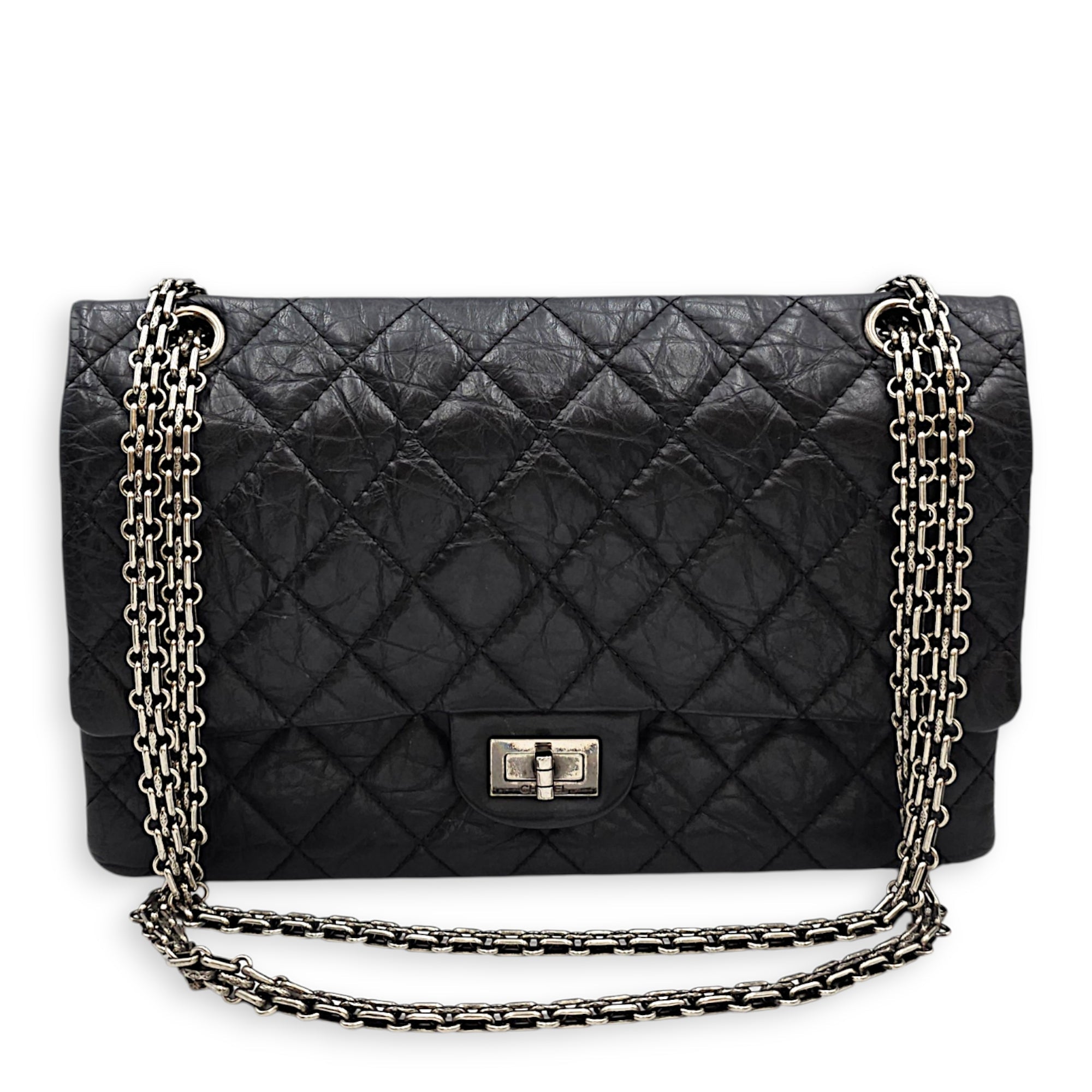 Reissue Flap Black Shoulder Bag in Distressed Leather Ruthenium hardware CL2607-22419 11