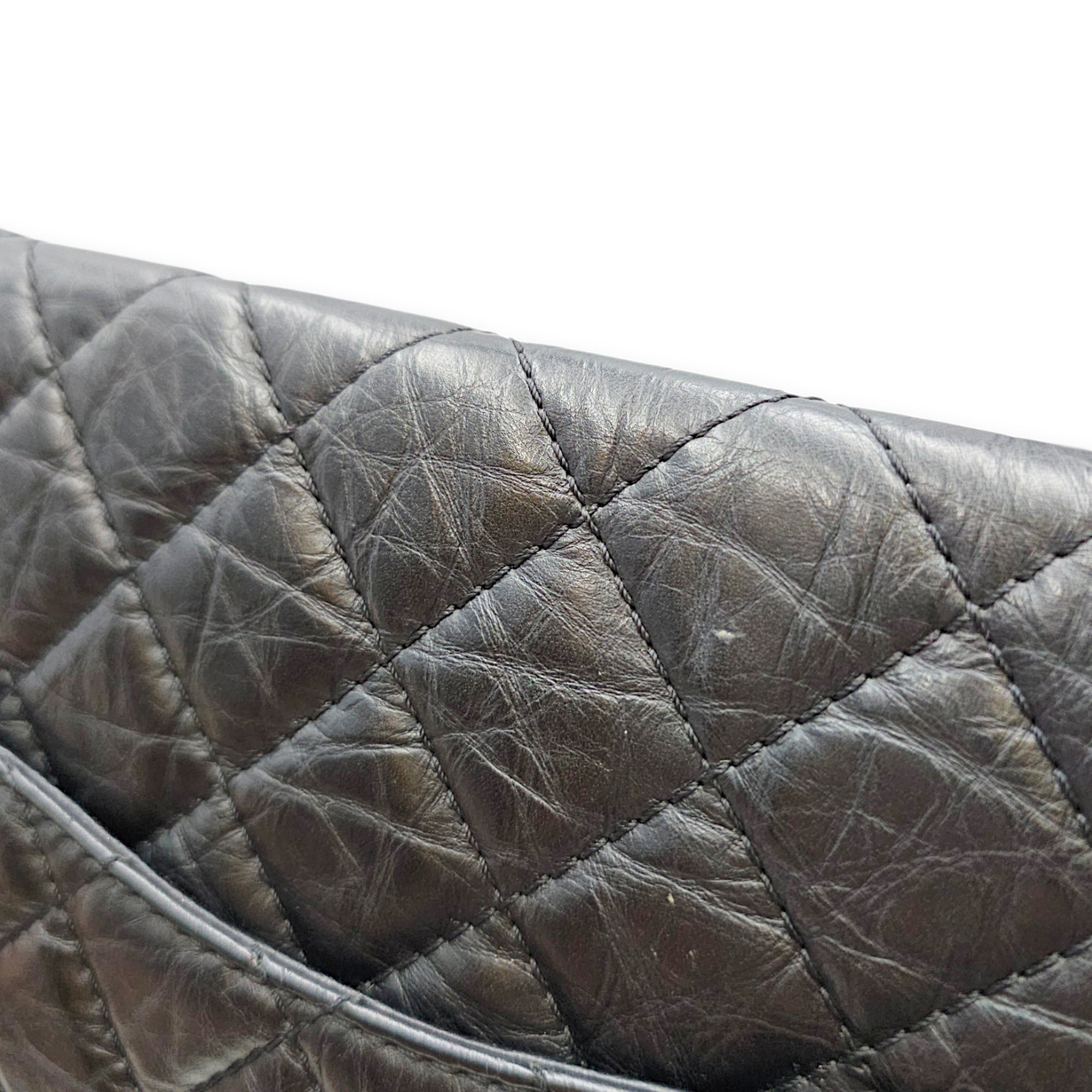 Reissue Flap Black Shoulder Bag in Distressed Leather Ruthenium hardware CL2607-22419 9