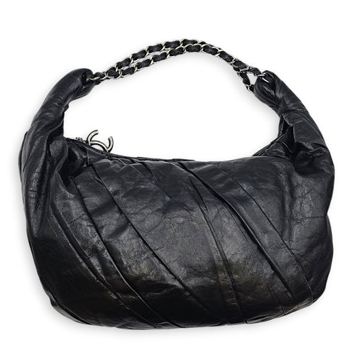 Twisted Hobo Black Shoulder Bag in Glazed Calf Silver hardware CL2607-22420 1