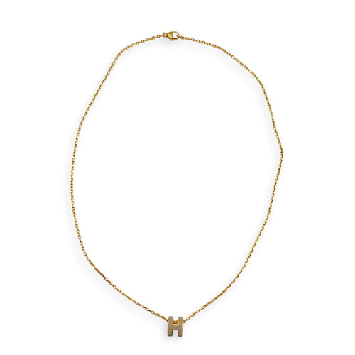 Mini Pop H Pendant Marron Glace Necklace Gold hardware