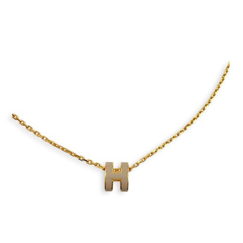 Mini Pop H Pendant Marron Glace Necklace Gold hardware