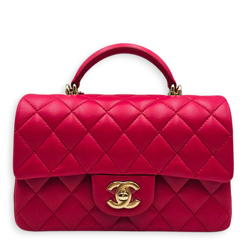 Rectangular Mini Pink Top Handle Bag in Lambskin Gold hardware CL2607-22426 1