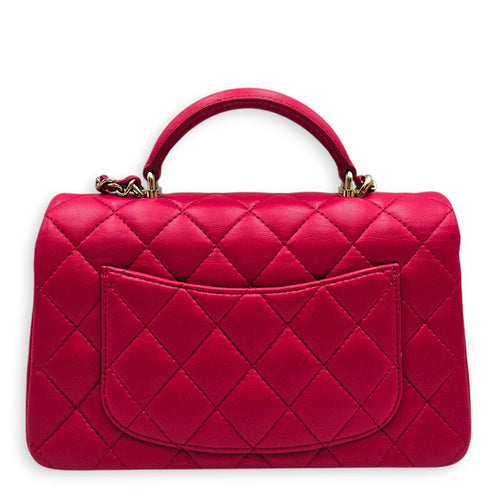 Rectangular Mini Pink Top Handle Bag in Lambskin Gold hardware CL2607-22426 2