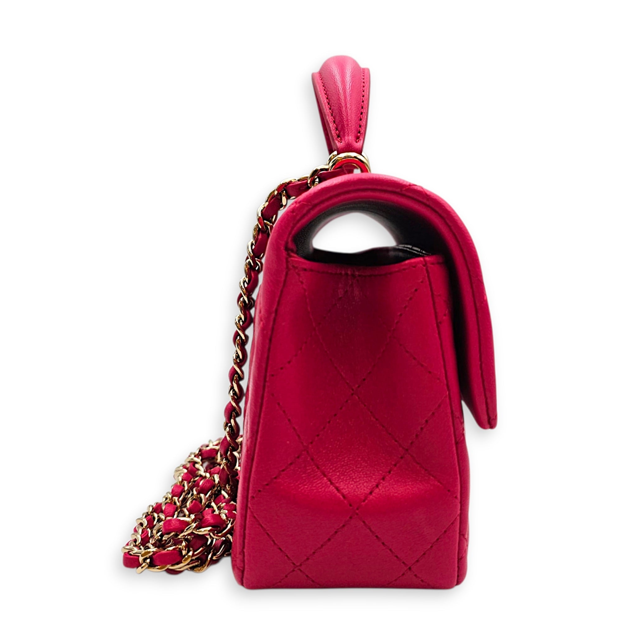Rectangular Mini Pink Top Handle Bag in Lambskin Gold hardware CL2607-22426 3