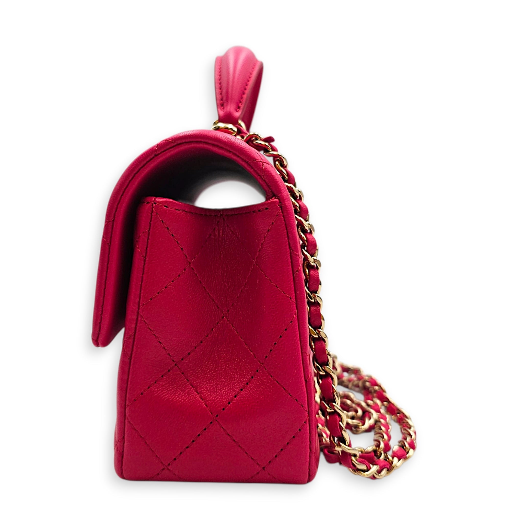 Rectangular Mini Pink Top Handle Bag in Lambskin Gold hardware CL2607-22426 4