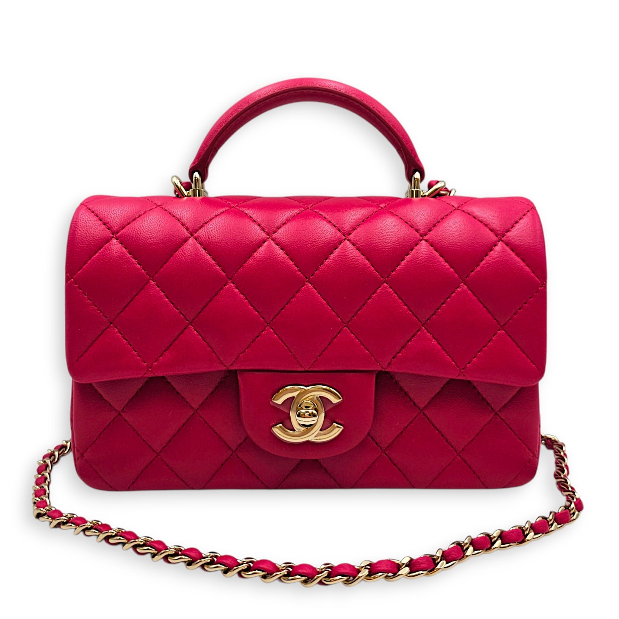 Rectangular Mini Pink Top Handle Bag in Lambskin Gold hardware CL2607-22426 7
