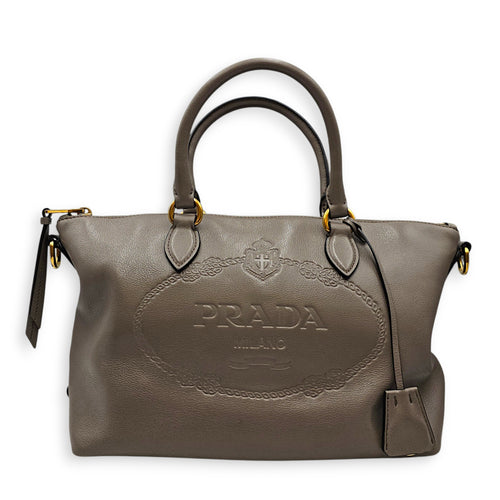 Logo-embossed 26 Grey Top Handle Bag in Calfskin Gold hardware