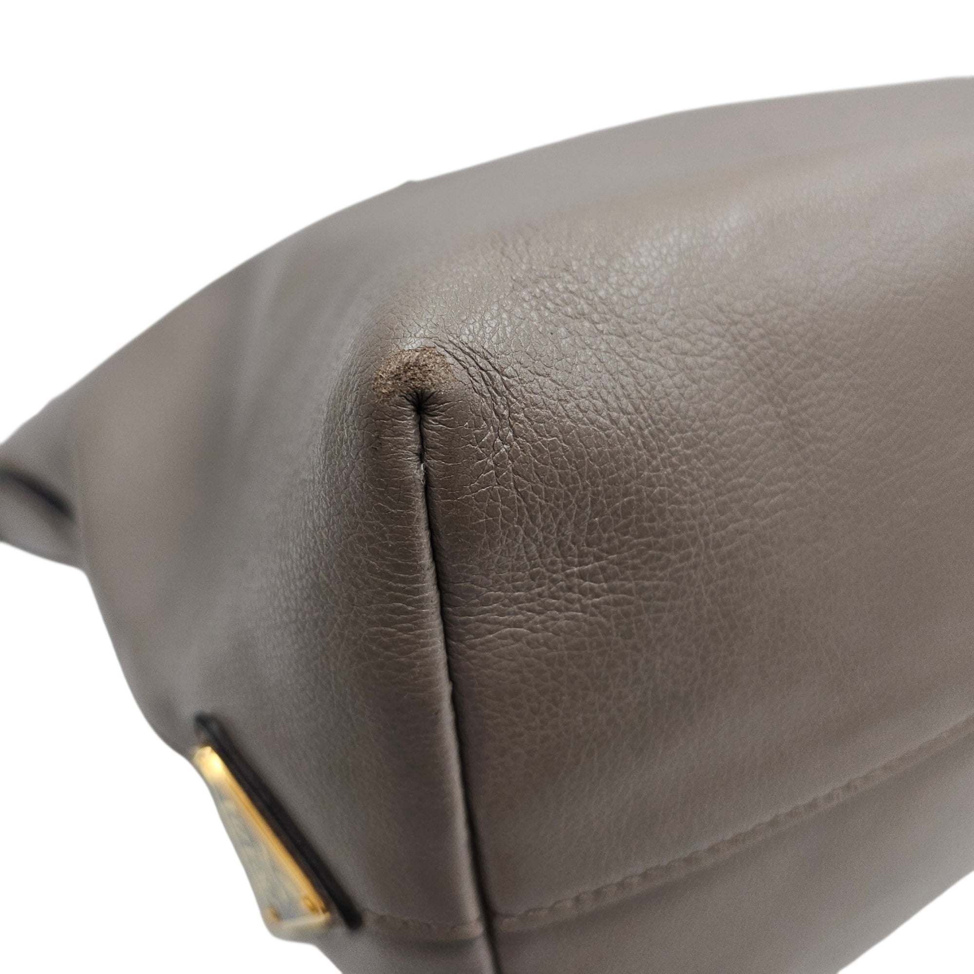 Logo-embossed 26 Grey Top Handle Bag in Calfskin Gold hardware