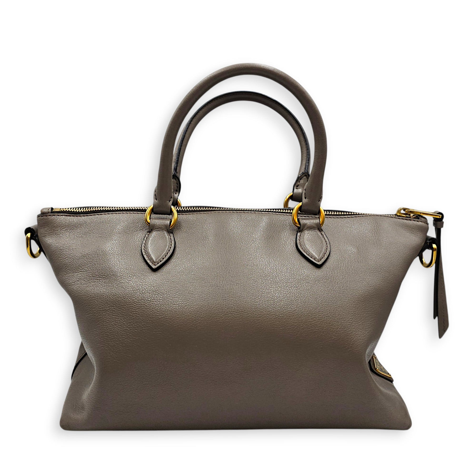 Logo-embossed 26 Grey Top Handle Bag in Calfskin Gold hardware