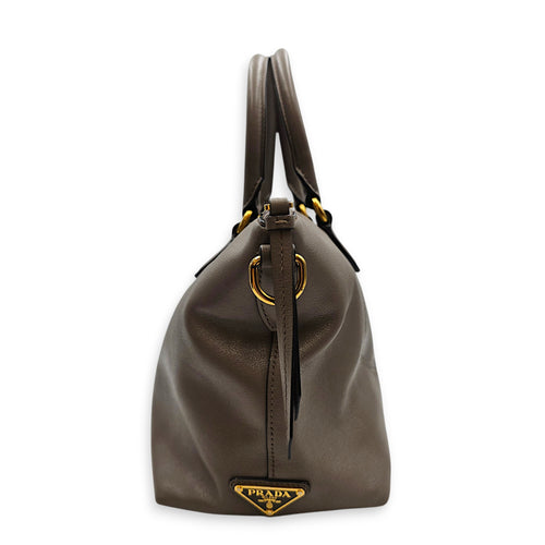 Logo-embossed 26 Grey Top Handle Bag in Calfskin Gold hardware