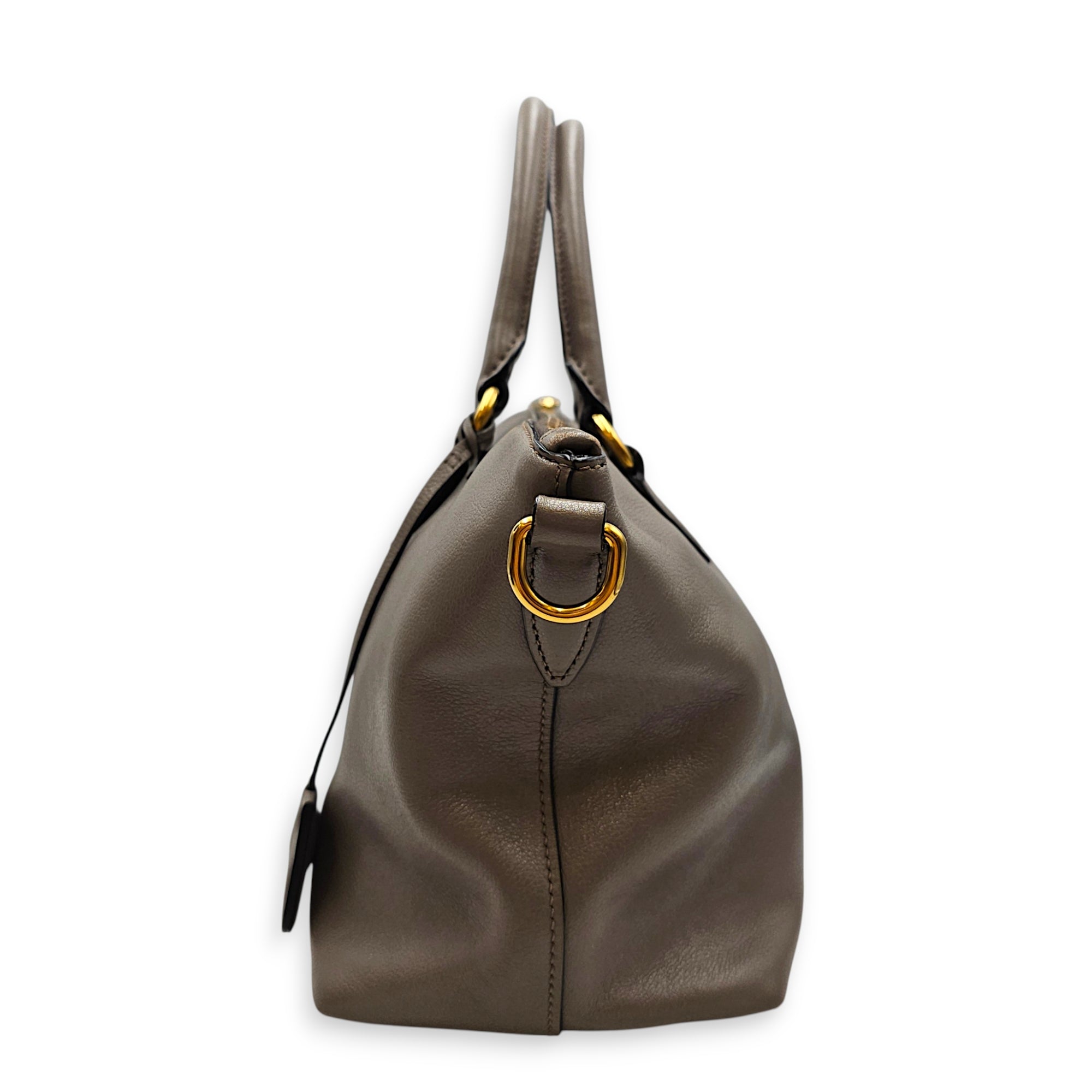Logo-embossed 26 Grey Top Handle Bag in Calfskin Gold hardware