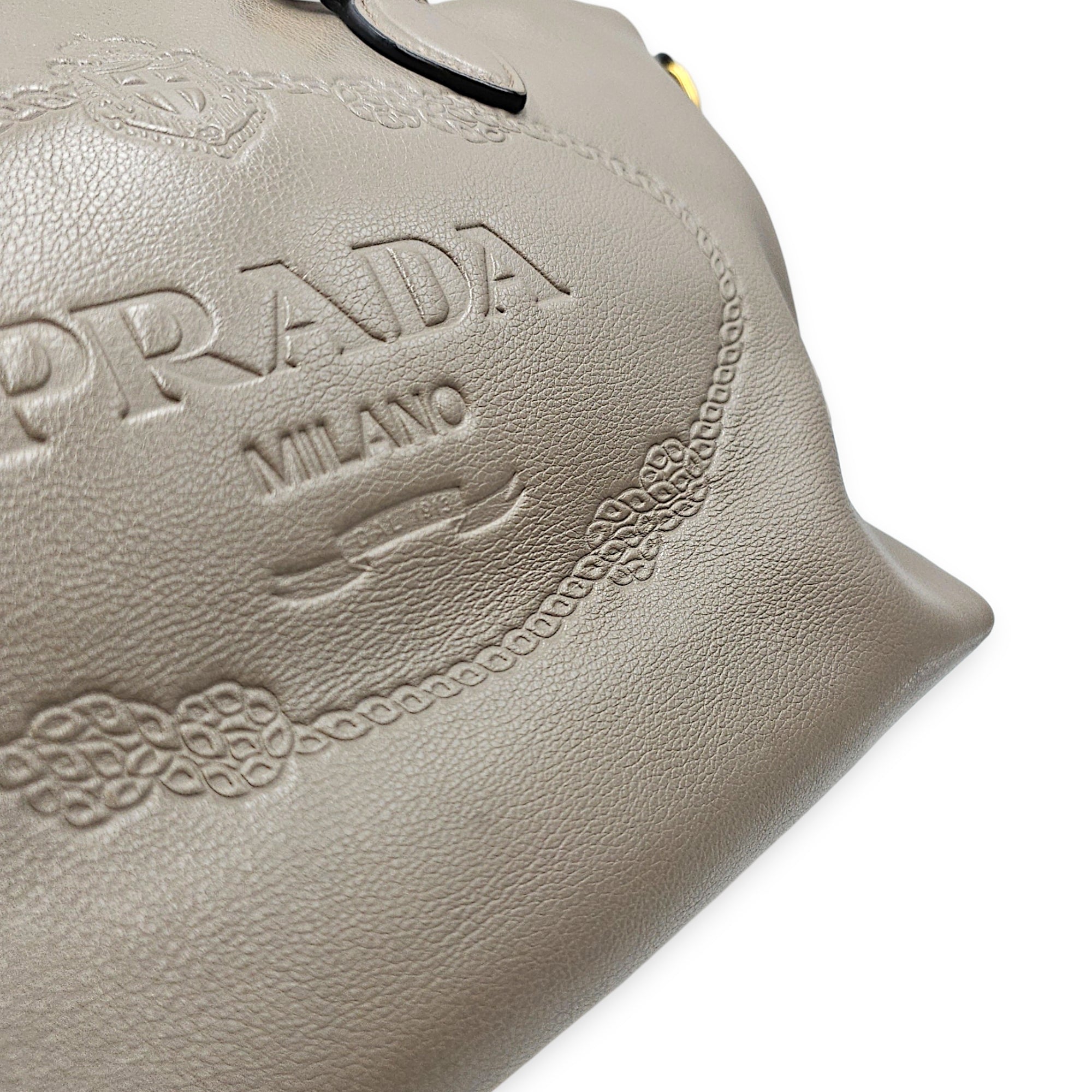 Logo-embossed 26 Grey Top Handle Bag in Calfskin Gold hardware