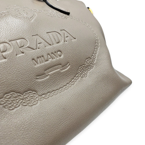 Logo-embossed 26 Grey Top Handle Bag in Calfskin Gold hardware