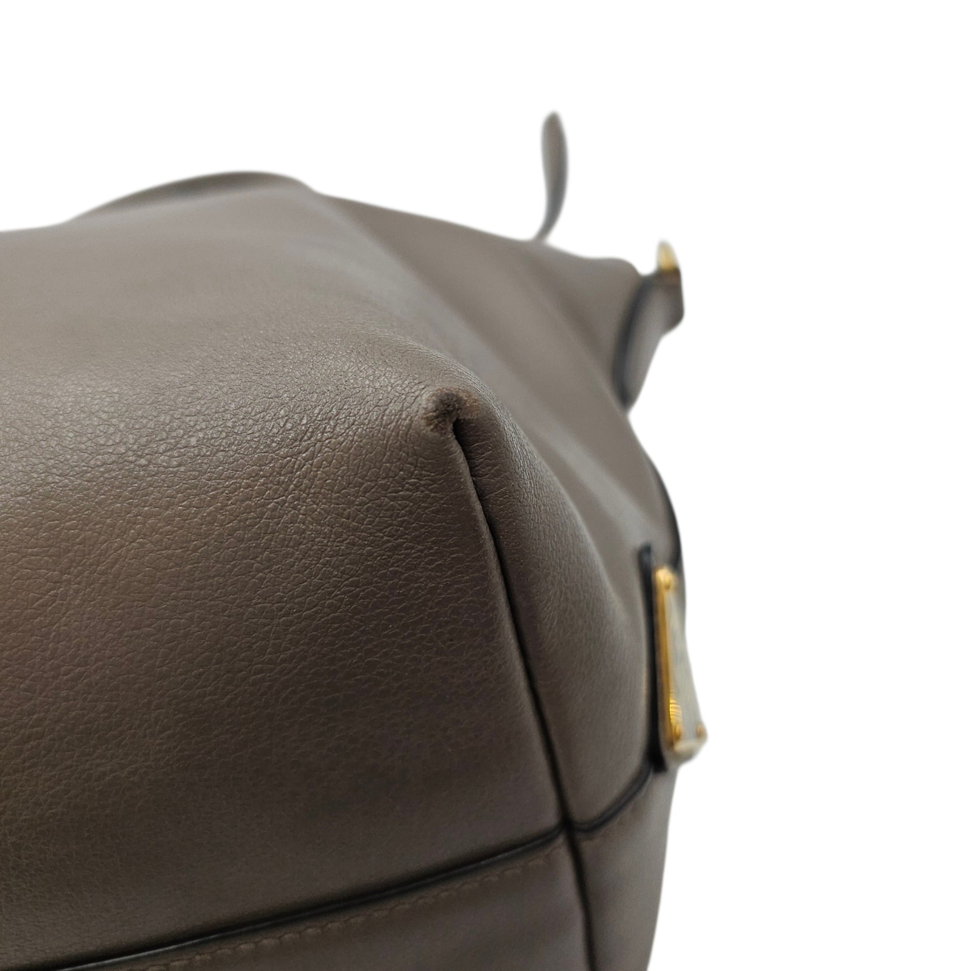 Logo-embossed 26 Grey Top Handle Bag in Calfskin Gold hardware